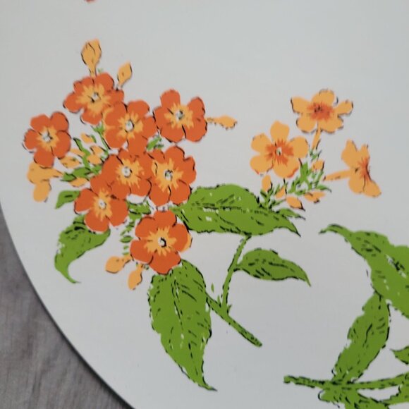 Vintage Oval Floral Placemats Set Of 4 With Orange & Green Flower Design - Picture 3 of 7